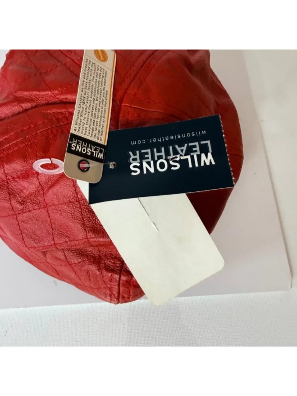 Wilsons Leather Red Moto Hat VTG Quilted Newsboy Cabbie Cap Bold Y2K Baker Boy
